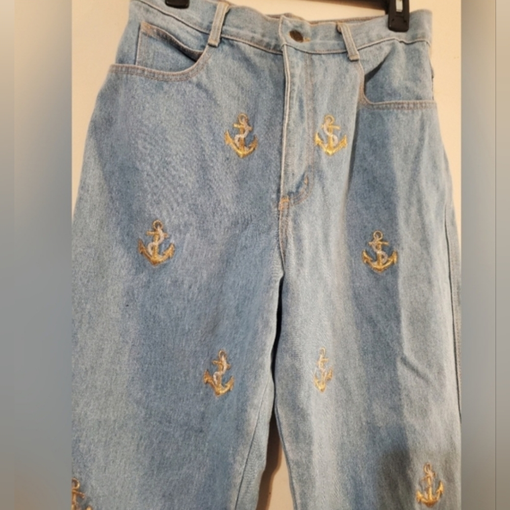 90s High Waist Mom Jeans MADE USA California Nautical Anchor Shell Vintage Jeans - Picture 9 of 9